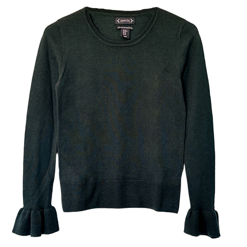 NANETTE LEPORE Merino Wool Ruffle Sleeve Sweater in Loden